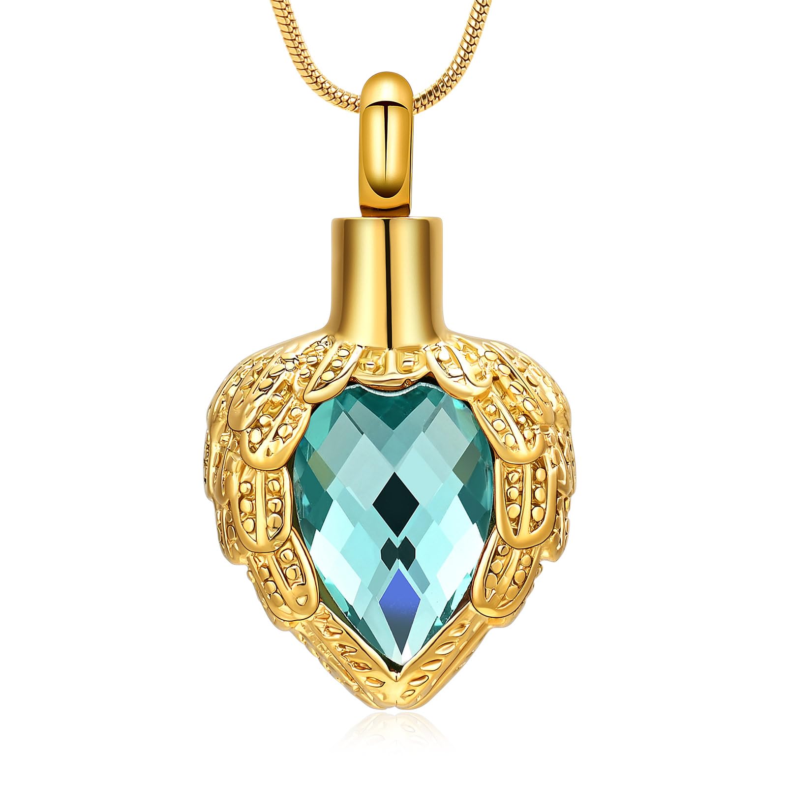 Gold Angel Wings Glass Heart Urn Pet/Human Cremation Pendant Necklace Jewelry for Ashes