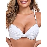 Colloyes Women's Push Up Bikini Tops Ruched Twist Front Swimsuit Top Underwire Molded Bathing Suit