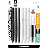 Zebra Pen bLen White and Black Retractable Gel Pen, Black Ink, 0.7mm, 6-Pk | Rapid-Dry Ink, Low-Vibration Stable Writing, Refillable, Medium Point Tip, + Refills, Ideal Office &amp; School Supplies (41416)