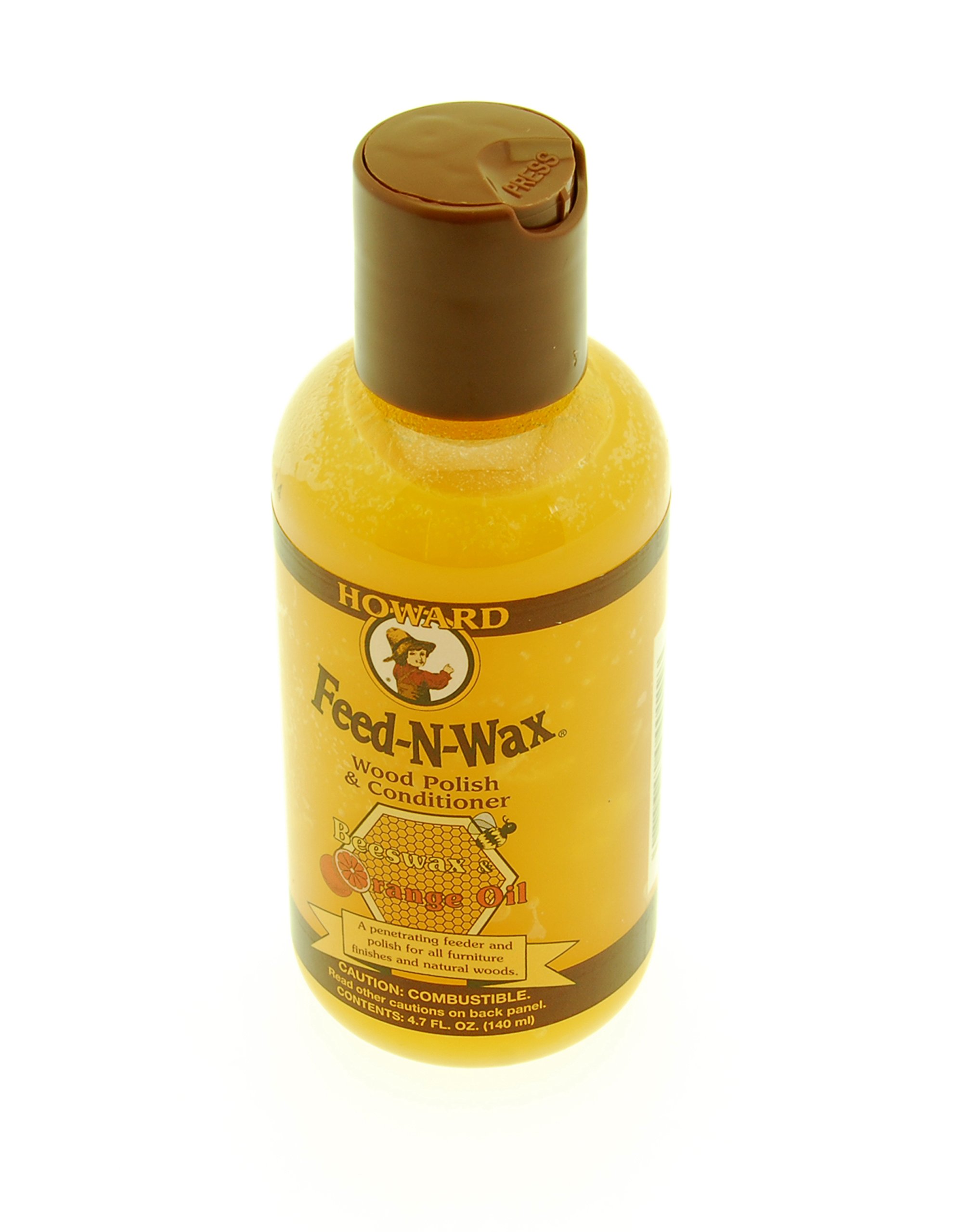 Howard Feed N Wax Wood Polish and Conditioner, Beeswax Furniture Finish with Orange Oil, Revives Dry Timber, Protects Cabinets, Tables, Antiques, Restores Natural Sheen 140ml