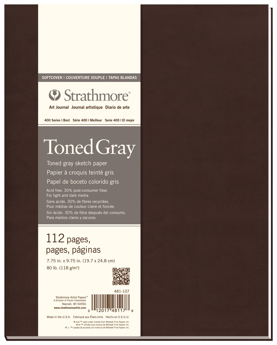 Strathmore 400 Toned 118gsm Paper Soft Cover Sketchbook, Fine Grain, 7.75 x 9.75 in, 56 Sheets, Ideal for Professionals & Students