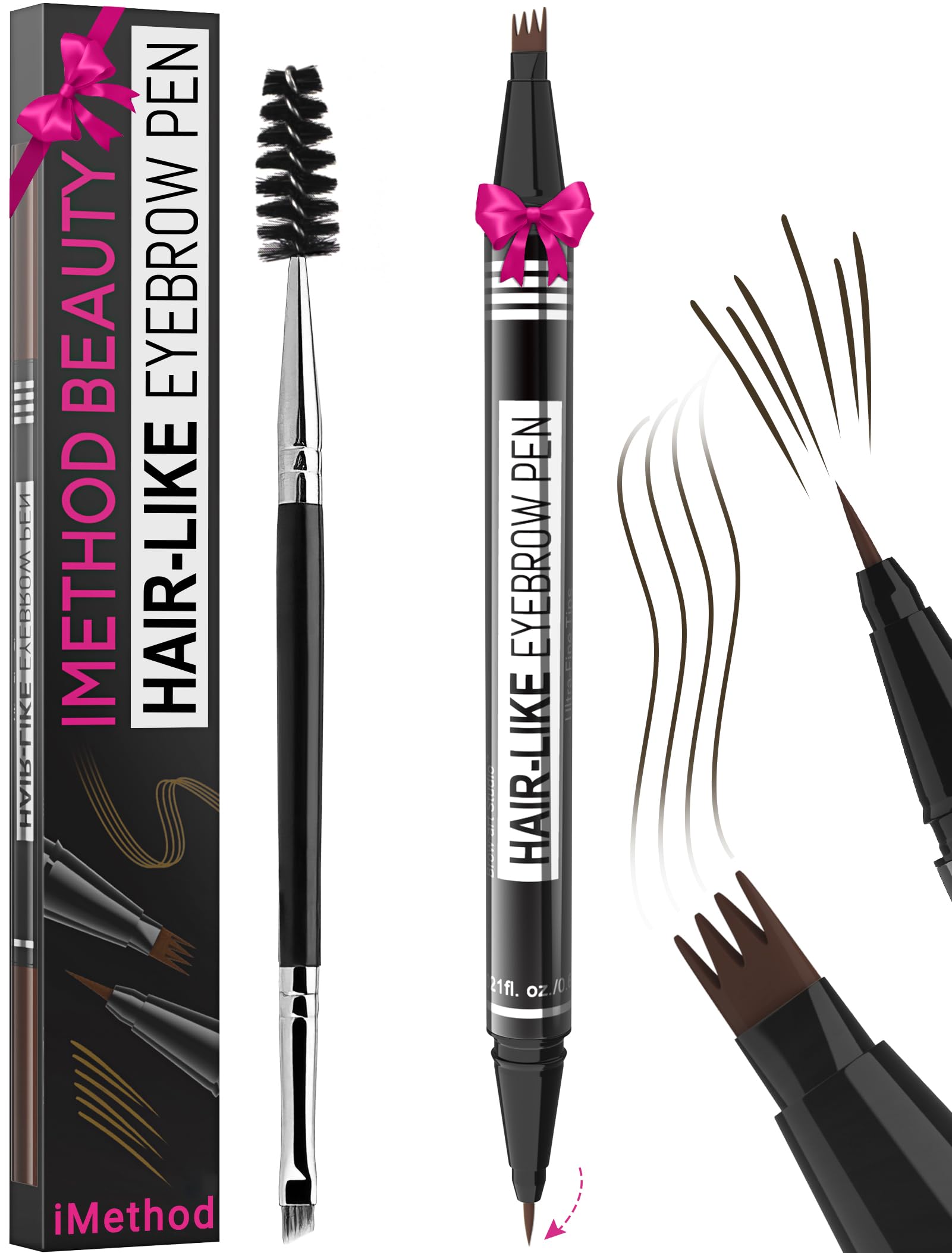 iMethod Eyebrow Pen - Eyebrow Pencil Magical 2-in-1 Eye Brow Pencils for Women with 4-Fork-Tip & Precise Brush-Tip Create Natural Hair-Like Brows, Last All-Day, Microblading Eyebrow Pen, Black Brown