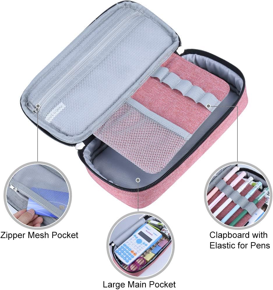 Chelory Pencil Case Large Capacity Pencil Cases Big Storage Pencil Bag Pen Pouch Makeup Cosmetic Bag Office Stationery Organizer with Compartment for Boys Girls School Students Adults Light Pink - Image 3