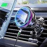 for Qi2 15W MagSafe Car Mount Charger RGB Light, Ice Cooling Magnetic Wireless Car Charger Phone Holder, Air Vent Fast Charging for iPhone 17 16 15 14 13 12 Pro Max Air, Galaxy S25, Car Accessories