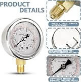 Innfeeltech 40mm Pressure Gauge BSP 1/8 to 1/2 Inch 0-21 Bar 0-300 PSI view 3