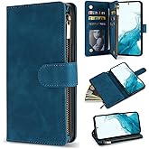 ZZXX for Samsung Galaxy S23 Plus Wallet Case with RFID Blocking Card Slot PU Leather Zipper Flip Folio with Strap Kickstand Protective Cover for Samsung Galaxy S23+ Case Wallet(Blue-6.6 inch)
