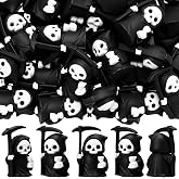 Thenshop 50 Pcs Mini Grim Reaper Figurines, Halloween Decor for Home | Gothic Death Decor 1.38 Inch Mini Skulls Statue Table Centerpiece for Halloween, Home Office, Bookshelf & Room Decorations