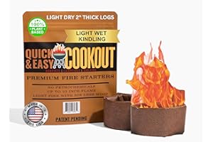 QUICK & EASY COOKOUT Get a Fully Lit Fire in Just 6-8 Minutes with No Kindling! Lights Wet/Frozen Wood | Plant-Based Fuels Only, Ideal for Cooking. One Starter Per Fire/BBQ. for Campfires, Fire Pit, Grilling, Bonfires