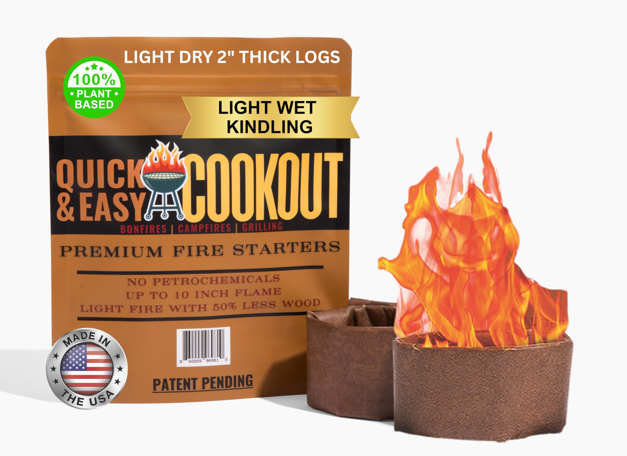 Photo 1 of Get A Fully  Fire in Just 6-8 Minutes with No Kindling! Lights Wet/Frozen Wood | Plant-Based Fuels Only, Ideal for Cooking. One Starter Per Fire/BBQ. for Campfires, Fire Pit, Grilling, Bonfires