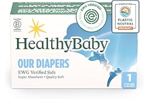 HealthyBaby Our Diapers | EWG Verified Safe & Plant-Based Diapers | Leak Protection | Soft Organic Cotton Shell | Chlorine-Free Diaper for Sensitive Skin | Size 1 (7-14lbs) 70 Count