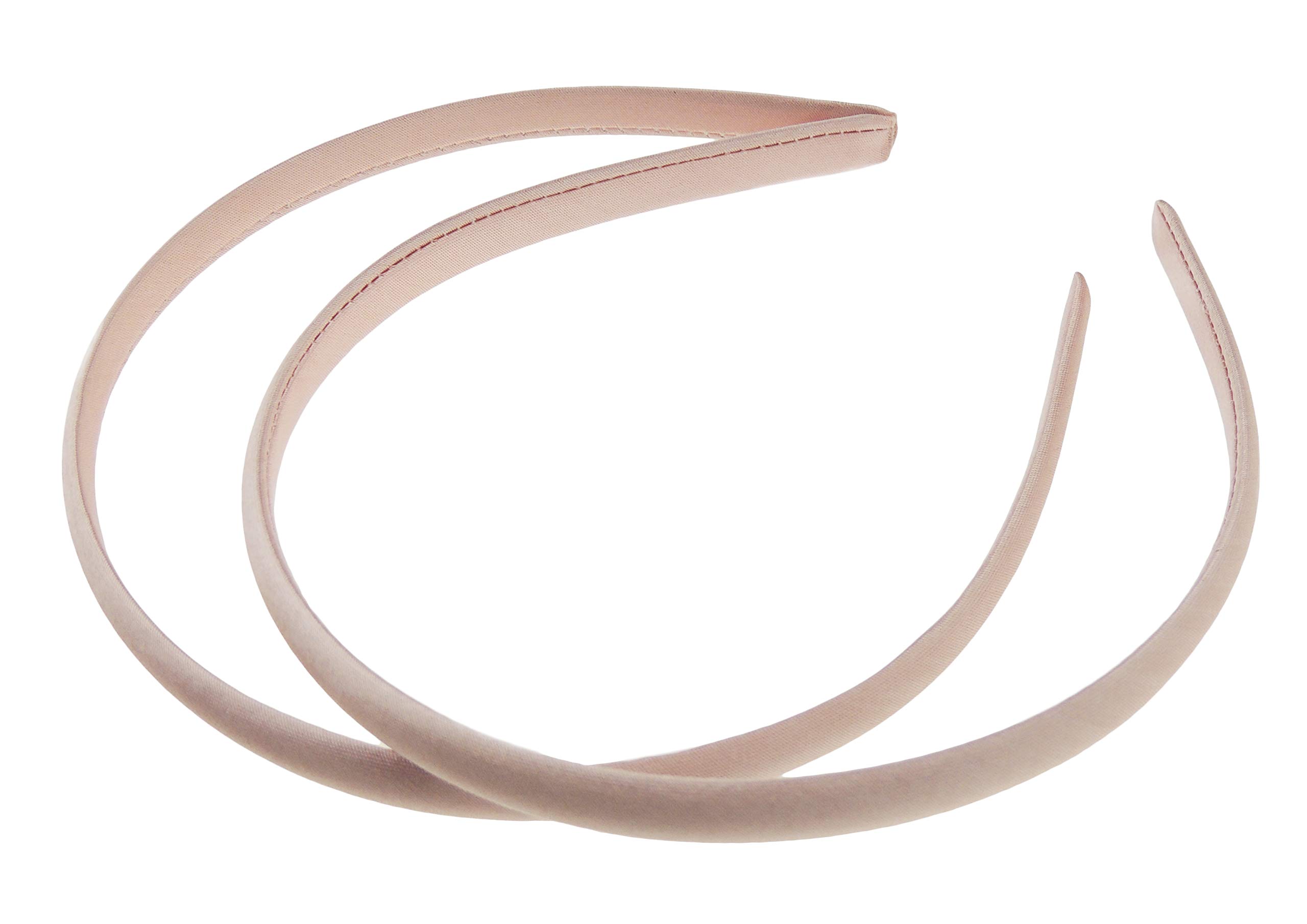 Pair of 2 Slim Thin 1cm Satin Covered Teens Girls Bridesmaid Basic Party Satin Plain DIY Alice Headband Hairband Head Hair Band Kids School Uniform (Dusty Pink, One Size)