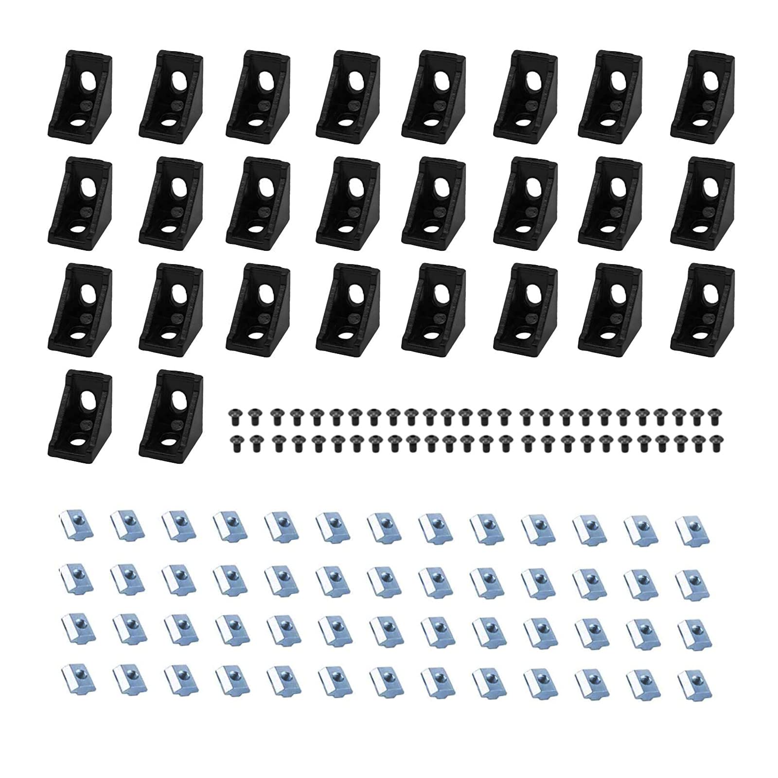 Photo 1 of SeekLiny 26pcs 2020 Corner Bracket Connector Aluminum Extrusion Hardware V-Slot T-Slot Accessories with T Nuts and Screws for 8020 Aluminum Profile 3D Printer Frame Accessories Black