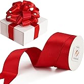 HUIHUANG Red Satin Wired Ribbon 1-1/2 inch Red Double-Faced Satin Wire Edge Ribbon for Wreaths, Bows Making, Gift Wrapping, Holiday Home Decor, Crafts, Holiday Tree Bows- Continuous 10 Yards