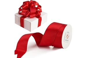 HUIHUANG Red Satin Wired Ribbon 1-1/2 inch Red Double-Faced Satin Wire Edge Ribbon for Wreaths, Bows Making, Gift Wrapping, Holiday Home Decor, Crafts, Holiday Tree Bows- Continuous 10 Yards