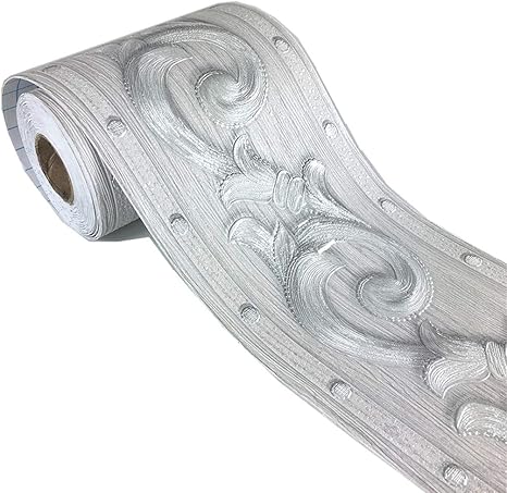 Elegant Silver Grey Floral Molding Wallpaper Border Peel Stick