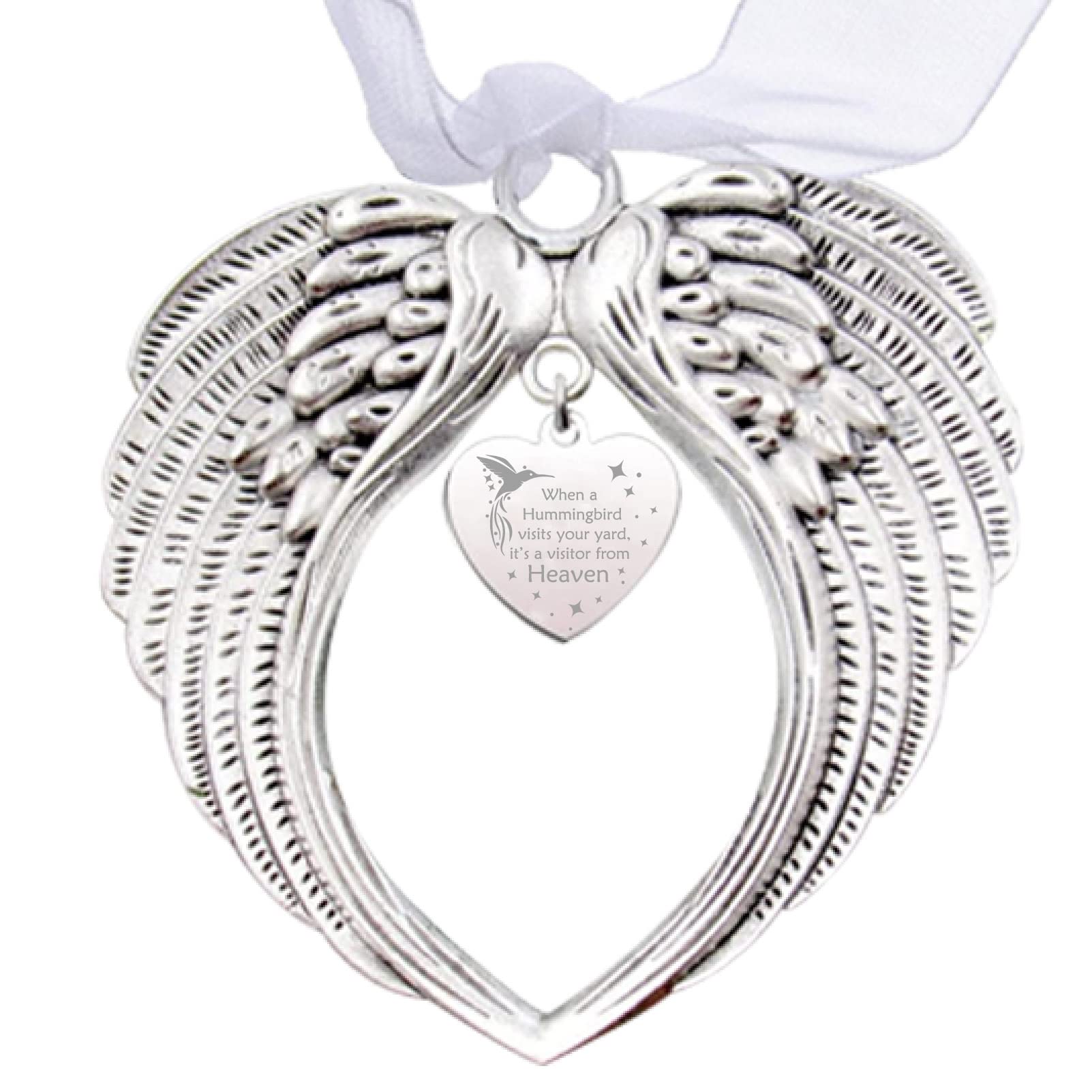 CREATCABIN Angel Wings Memorial Ornaments Christmas Heart Hanging Pendant When a Hummingbird Visits Your Yard It‘s a Visitor From Heaven Xmas Tree Decor Memory Gifts for Loss Mum Dad Grandma
