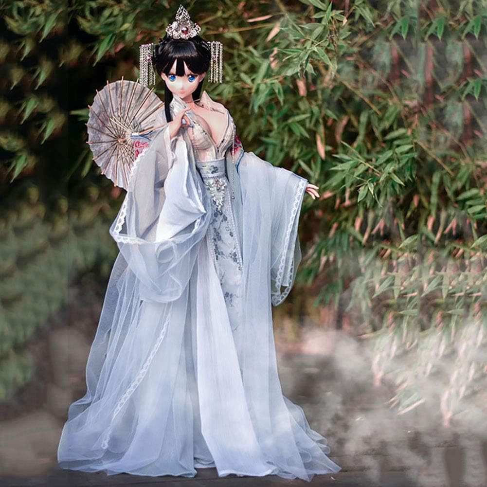 1/3 Scale Action Figure Clothes Set of Blue and White Chinese Ancient Costumes Including Hair Accessories for 68Cm High Doll Full Set Accessories