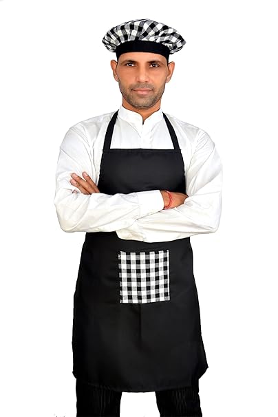 Switchon Waterproof Black Kitchen Chefs Apron with Cap