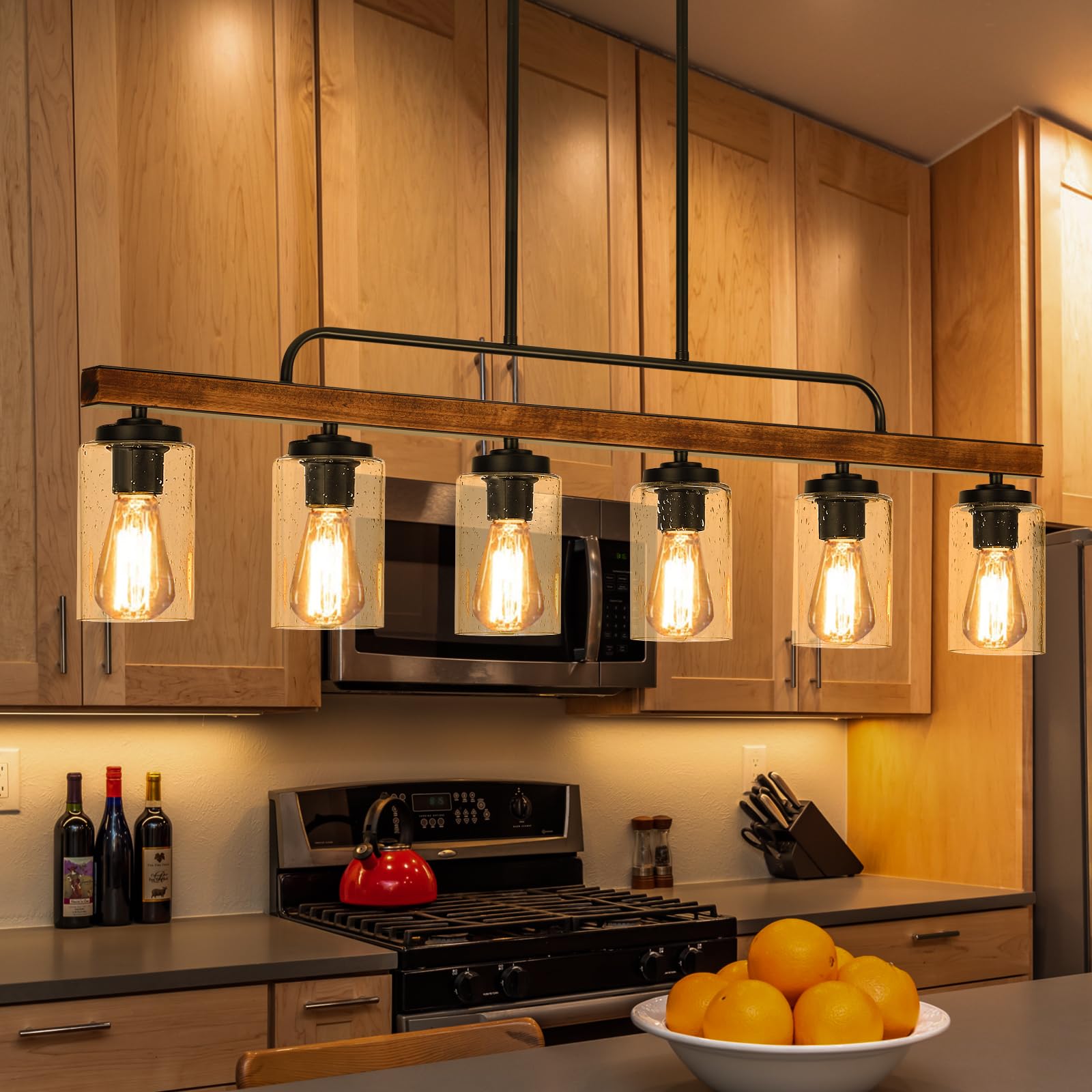 View of Farmhouse Chandelier 6-Light Dining Room Light Fixture Over Table ...