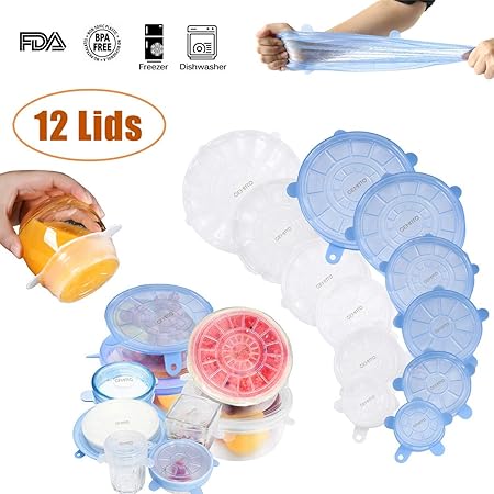 Silikondeckels, GEMITTO 12 Pcs 6 Größen Geruchlose Stretch Deckel aus Silikon für verschiedene Formen wie Schüsseln, Becher, 