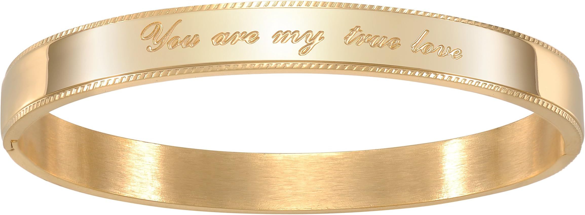 "You Are My True Love" Polished Stainless Steel Oval Bangle Bracelet for Men Women 7 Inch
