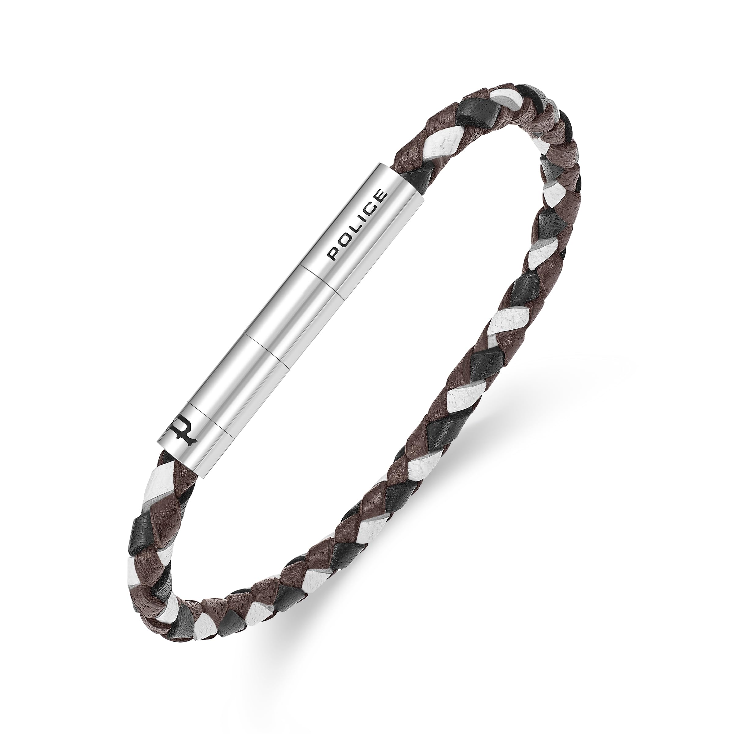 Police Men's Fuze Stainless Steel Tan Multi Braided Leather Bracelet