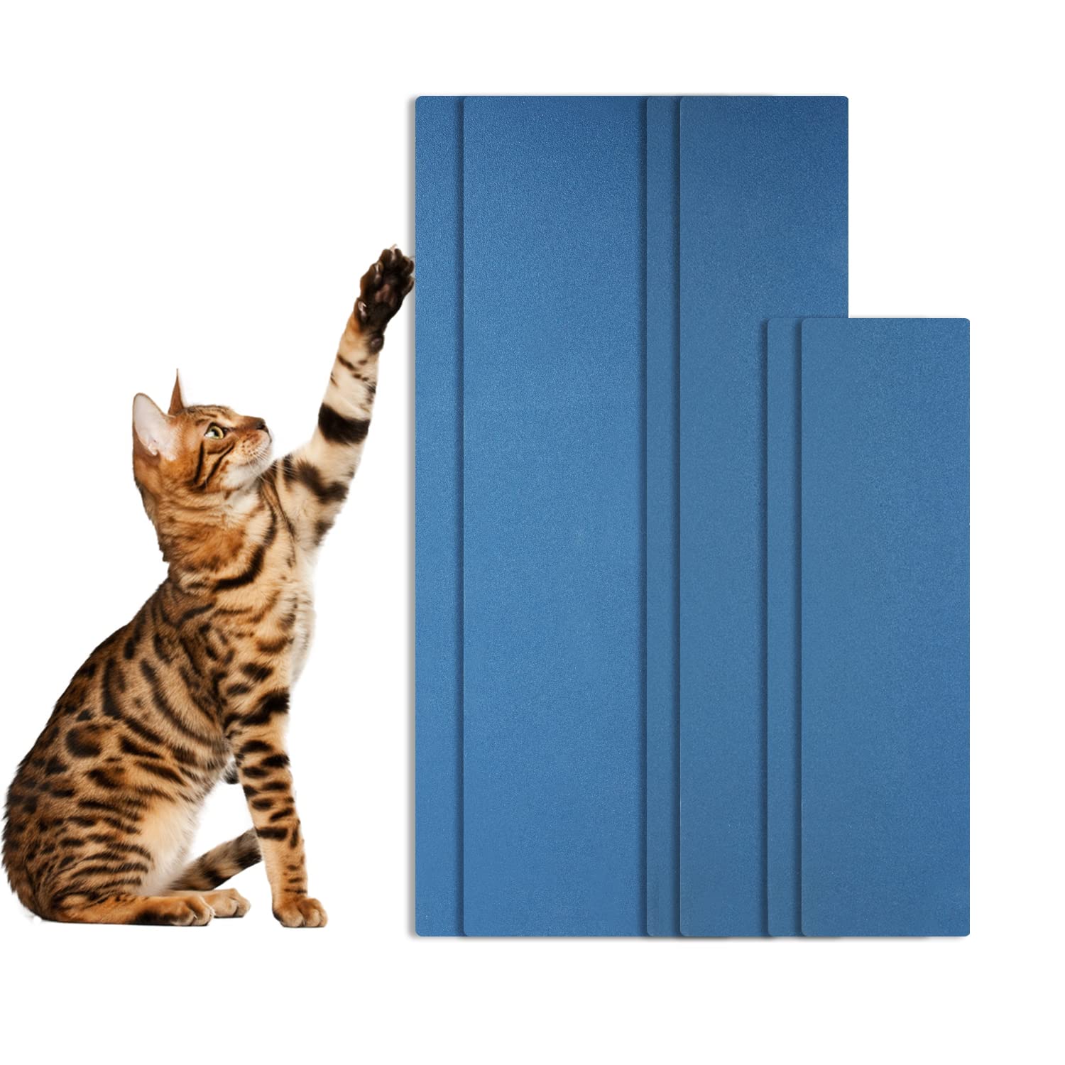 6pcs Cat Nail File Scratching Strips, 3 Sizes Blue 120 Grit Claw Sandpaper for Cats, Scratch Pad With Reliable Rounded Corners, Scratcher for Furniture Flat Surface and Litter Box