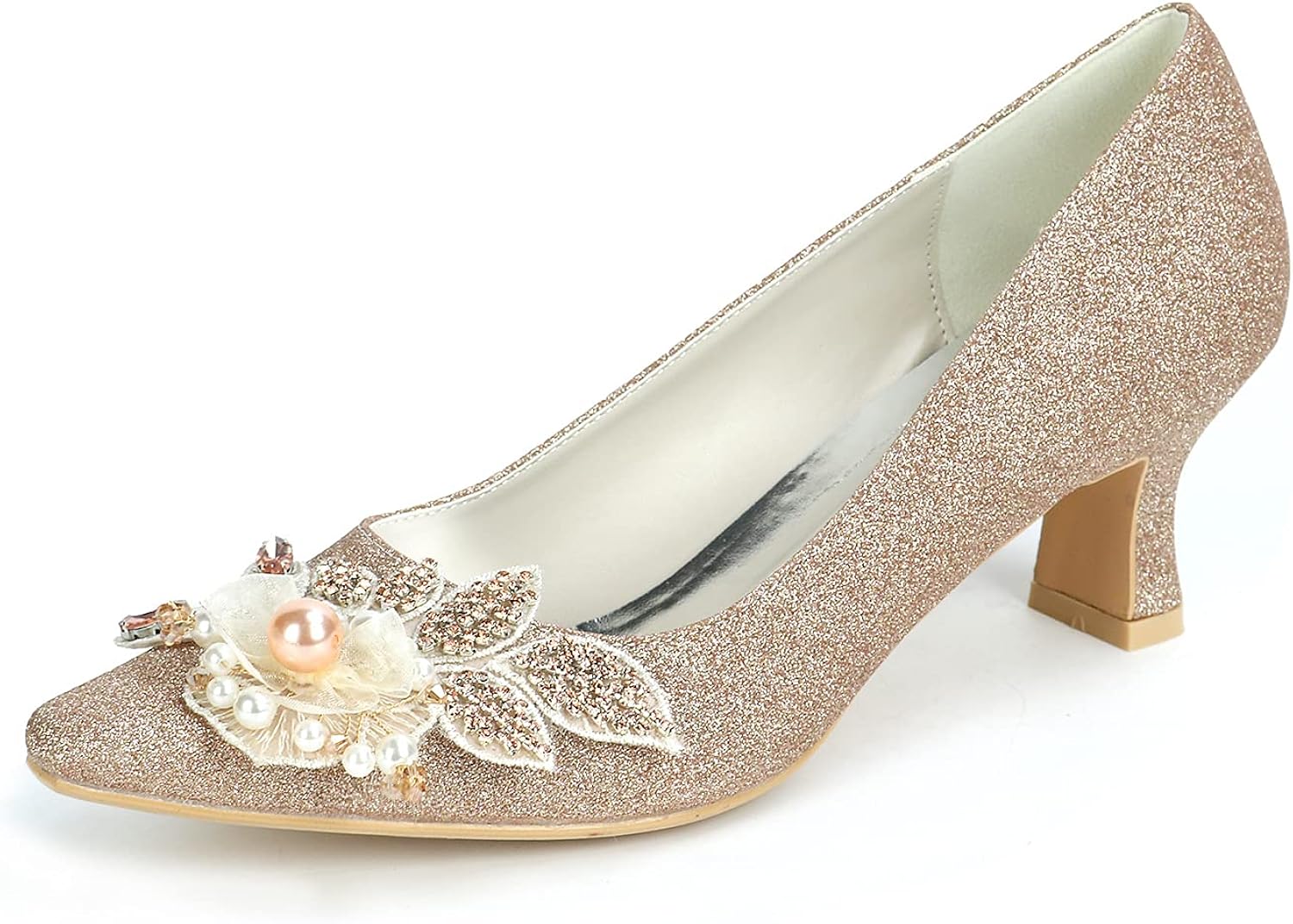 Women's Wedding Shoes Kitten Heel,Pointed Toe Gleit Rhinestone