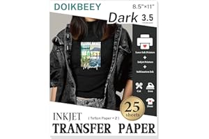 DOIKBEEY Upgraded Version 3.5 Heat Transfer Paper for T Shirts 25 Sheets, 8.5" X 11" Printable Heat Transfer Vinyl, Vivid Color & Durable Iron on Transfer Paper for Dark Fabric