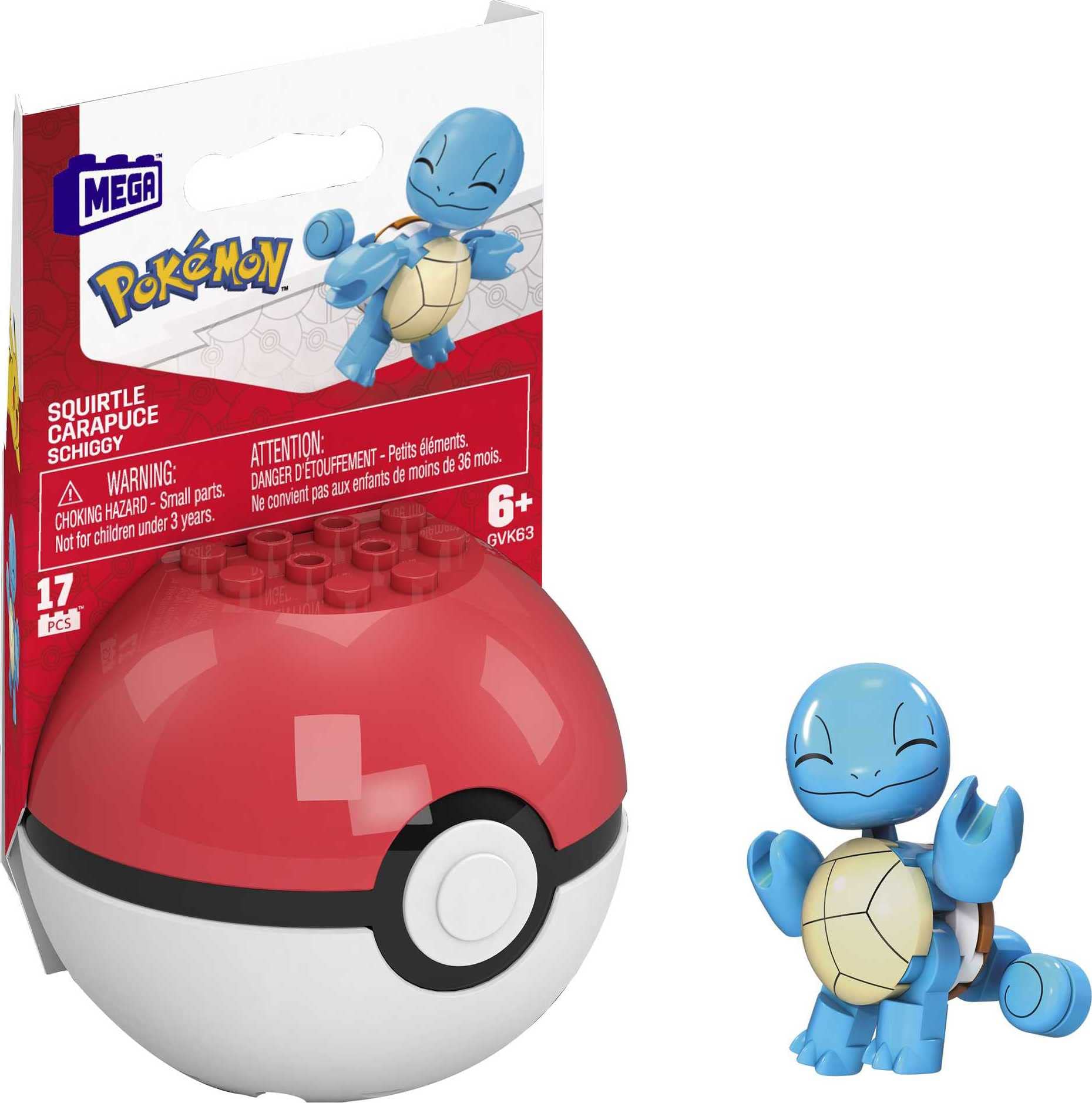 MEGA Construx Pokémon Squirtle Construction Set - 17-Piece Building Set with Poké Ball Display - Combines With MEGA Construx Sets - Gift for Kids 6+