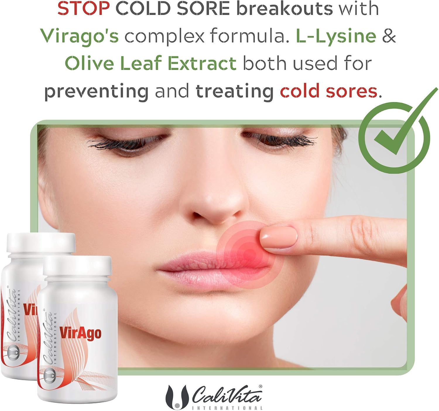 Virago - Lysine Cold Sore Treatment - Vegan Immunity Booster with L-Lysine, Olive Leaf Extract, Cat's Claw, and More - 90 Tablets - Image 3