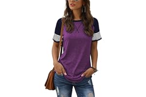 Adibosy Women Summer Casual Shirts: Short Sleeve Striped Tunic Tops - Womens Crew Neck Tee Tshirt Blouses