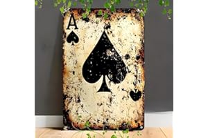 2D Flat, Vintage Ace of Spades Metal Wall Art - 20.32cm X 30.48cm Rustic Iron Sign with Distressed Finish, Pre-Drilled Holes 