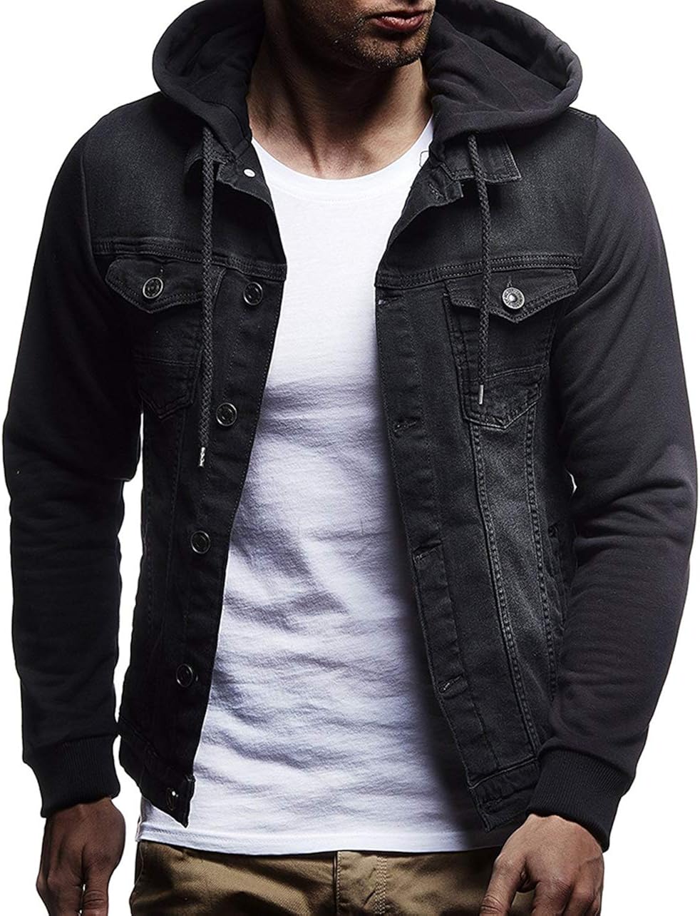 mens denim jacket with fur hood