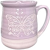 Muujun 16oz Ceramic Coffee Mug for Office and Home, Hand Painted with Handles Tea Cup, Cute Vintage Butterfly Mug,Best Gifts for Women and Men,Dishwasher Microwave Safe(Purple)