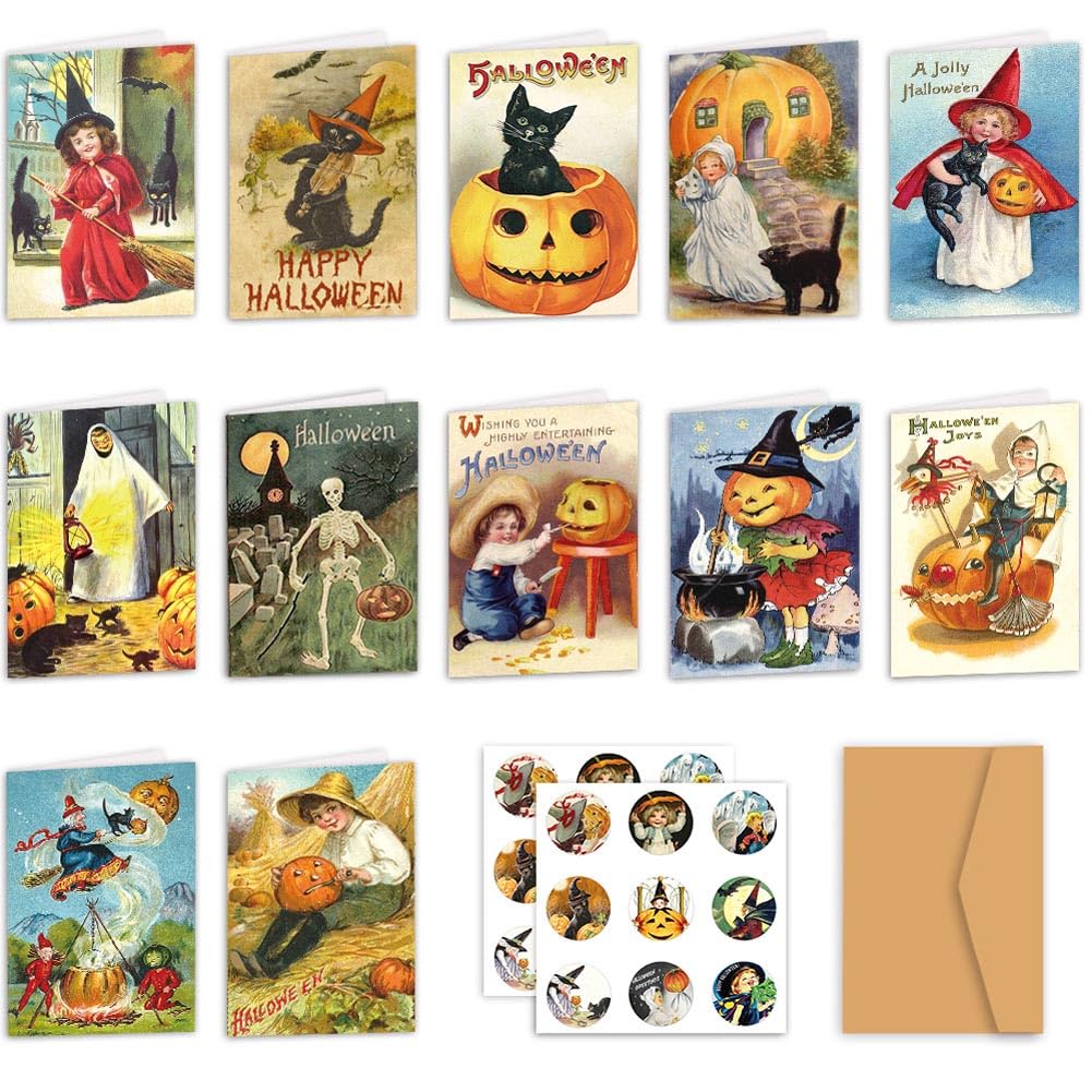 Halloween Greeting Card, 12pcs Halloween card postcard Halloween Greeting Cards, Halloween Party Celebration Supplies, Designed Greeting Cards, Postcards, Gift Cards Gift Message Card