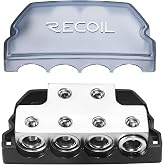 Recoil BDB24 6-Way Power Distribution Block Ground Car Audio Amplifier | 2 X 0/2/4 Gauge In / 4 X 0/2/4 Gauge Out Distributor Splitter