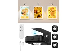 GOODEA.fun 4PCS Picture Lights for Wall,Rechargeable Battery Operated Wall Lights with Remote,Wireless Magnetic Painting Lights with 3 Temps,Art Display Light with Dimming Timer