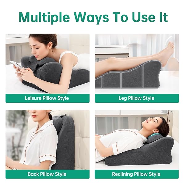 MOONYOOY MEMORY FOAM ERGONOMIC SUPPORT PILLOW & LEG ELEVATION CUSHION – MEMORY FOAM BACK SUPPORT FOR BED SITTING, READING & DAILY RELAXING, REMOVABLE WASHABLE COVER, GRAY