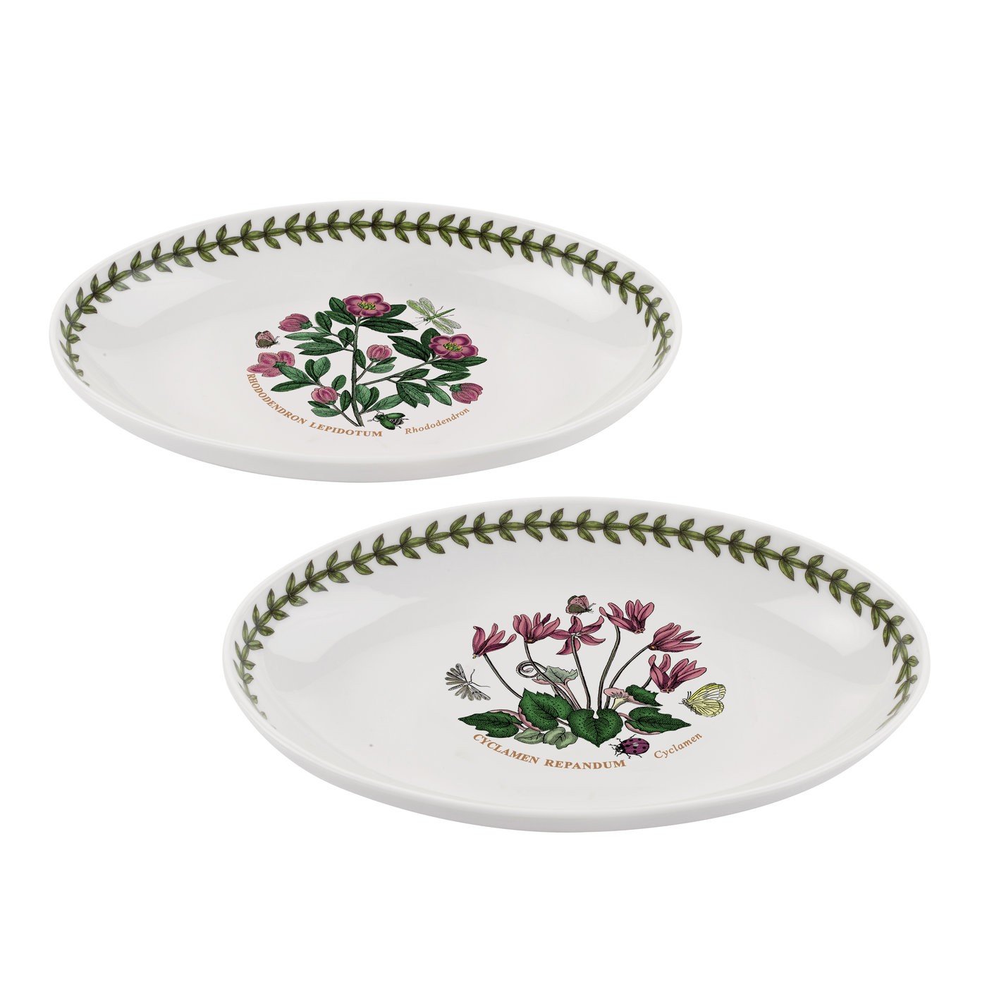 Portmeirion Botanic Garden 8.5" Oval Dishes - Set of 2 Platters| Cyclamen & Rhododendron Motifs | Porcelain |Chip Resistant Glaze| Dishwasher, Microwave, Freezer, Oven Safe