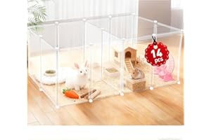LEICHTEN 14 Panels 16.5" H Small Animal Playpen, Anti-Jump Durable Puppy Play Pen for Rabbits, Kittens, Chicklings, Ducklings & Hamsters DIY Indoor Outdoor Use, Transparent