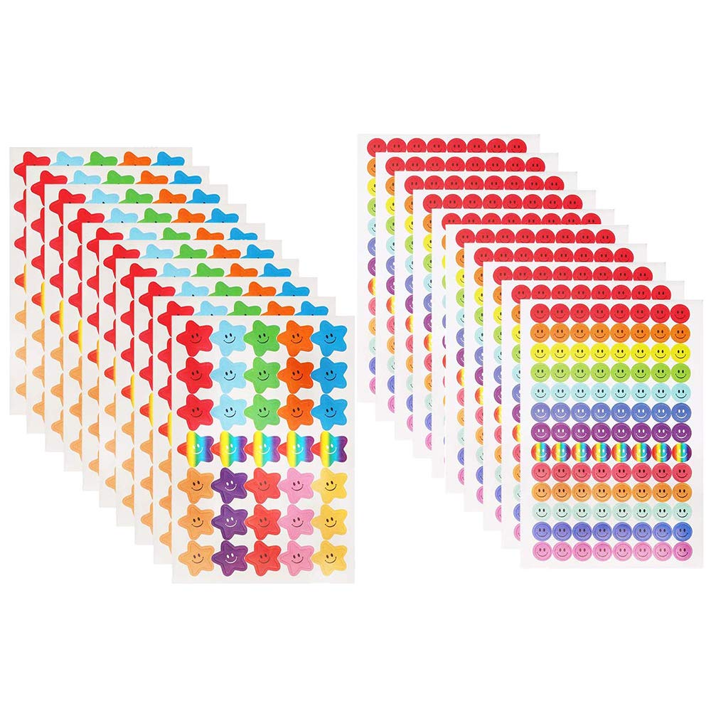 20 Smiley Face & Star Stickers - Happy Face Rewards for Teachers, Kids & Crafts