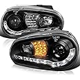 Spec-D Tuning Projector Headlights Black Compatible with 1999-2006 Volkswagen Golf MK4, 1999-2006 Volkswagen GTI, Left + Right Pair Headlamps Assembly