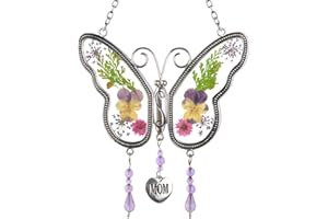 SIX FOXES Butterfly Gifts for Mom Mother Real Flowers Wind Chimes Indoor Room Decor Unique Birthdays Gifts for Mom Christmas Butterfly Gift for Women Blue Flowers