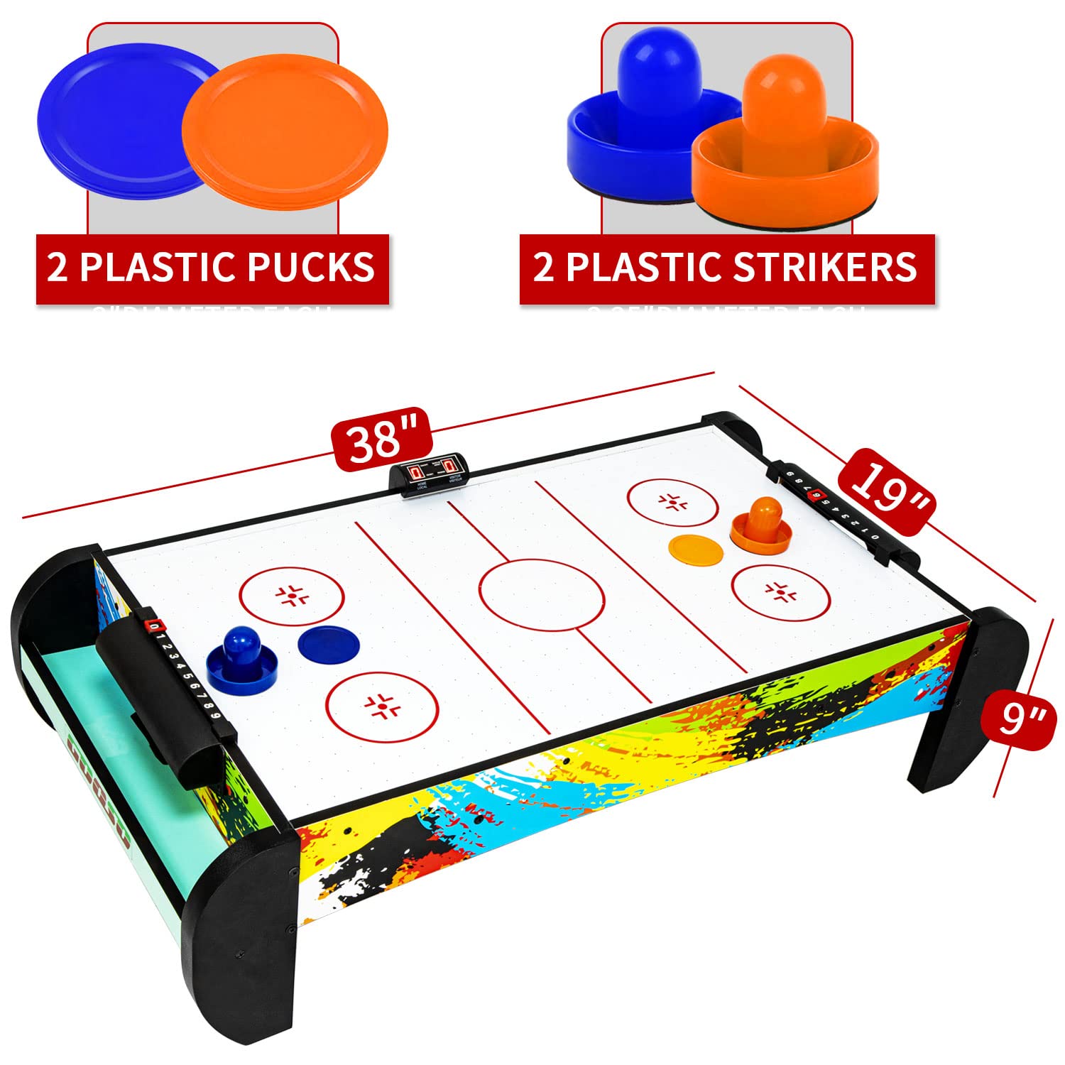 Air Hockey Table for Kids | Tabletop Air Hockey for Children, Girls, Boys, Teens with Air Hockey Pucks and Paddles, Electronic Fans