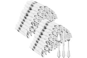 Bestluck 100 Pack Silver Plastic Silverware with Pre Rolled Napkins for 100 Guests, Silver Disposable Utensils Sets Includes 300 Plastic Cutlery, and 100 Napkins for Party, Wedding & Birthday