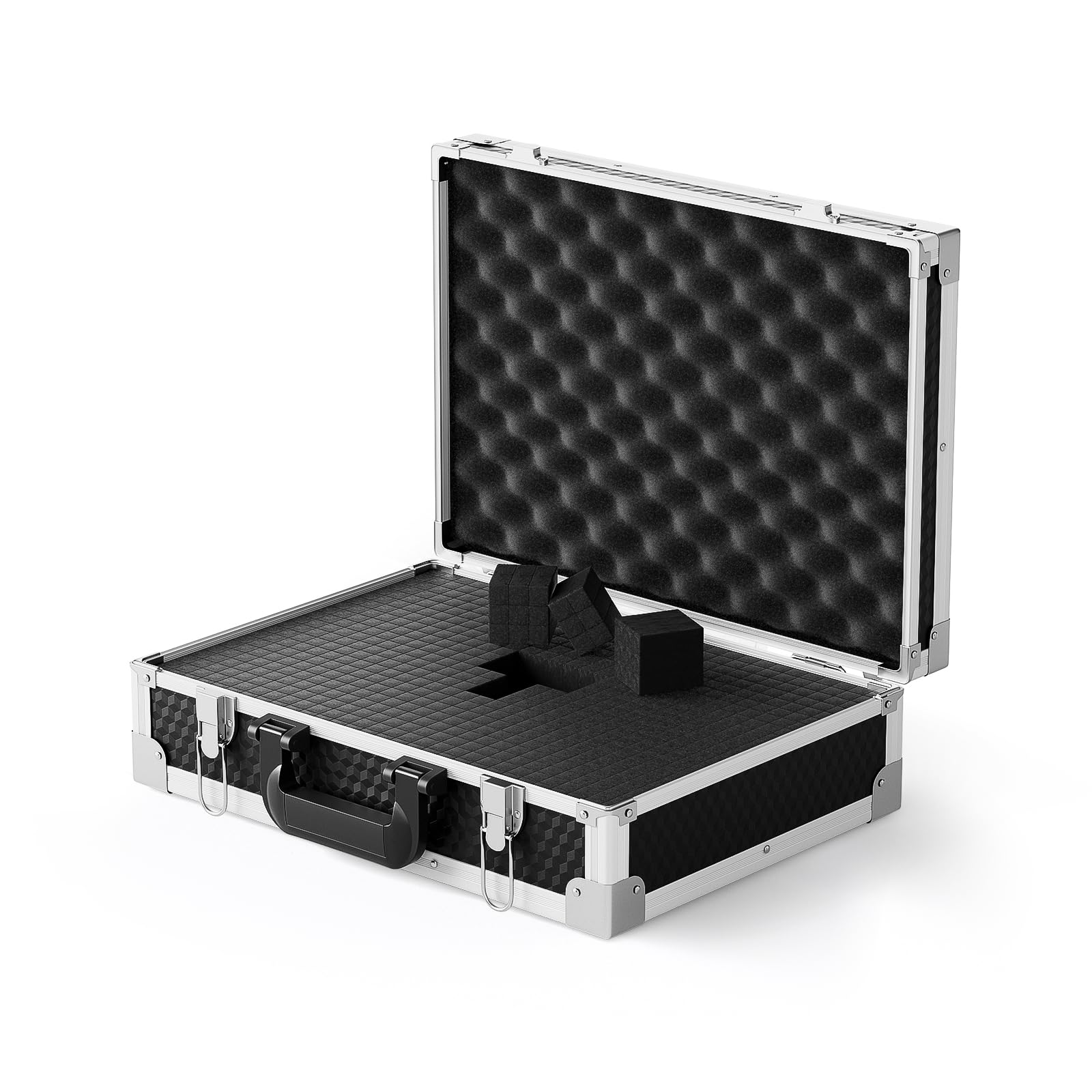 Phenyx Pro Aluminum Alloy Frame Carrying Case with One-layer Pre-Diced Pick and Pluck Foam, Ideal Single/Dual Wireless Mic Systems Transportation (Size Medium 17.1 x 12.6 x 4.1 In)