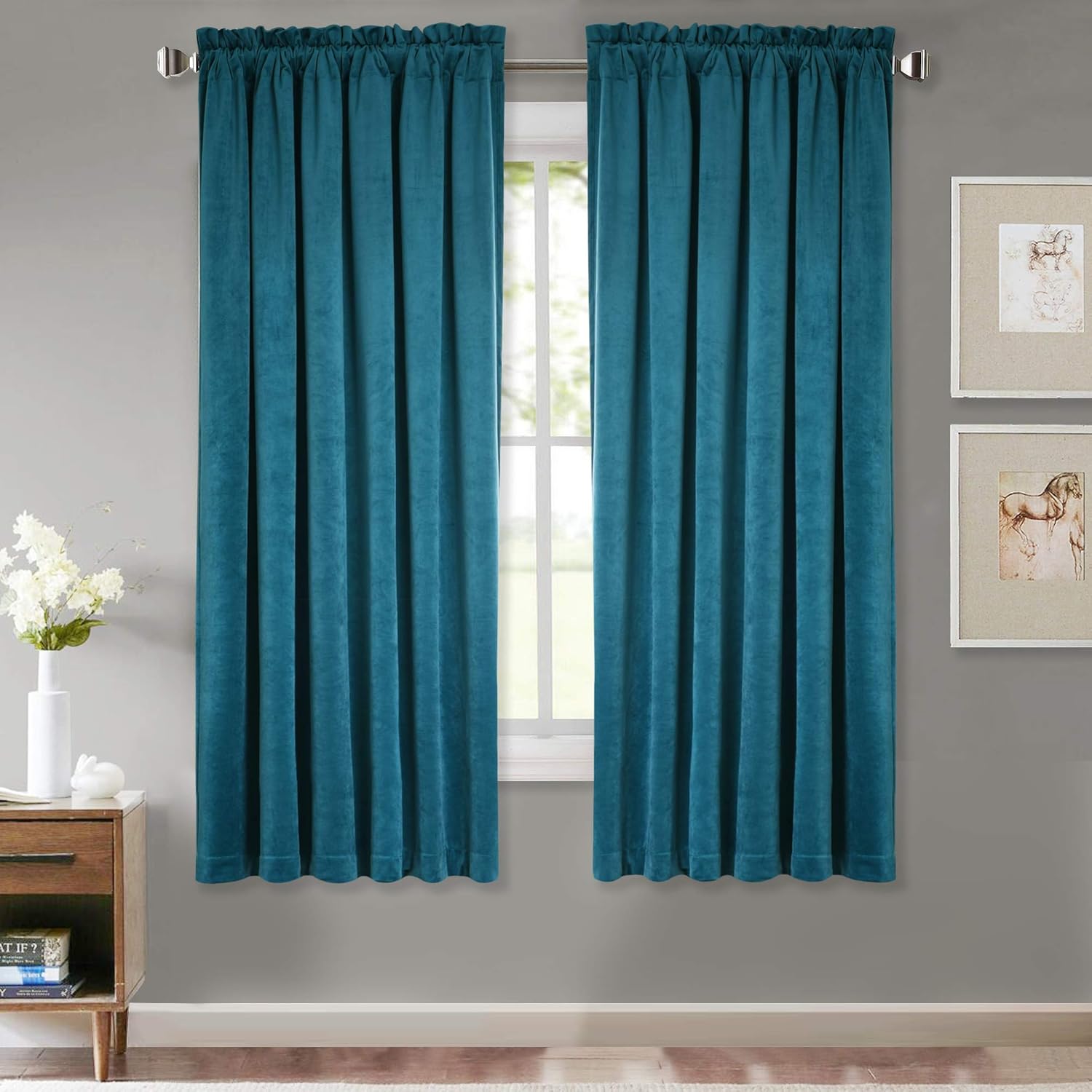 Amazon Com Stangh Teal Curtains Velvet Luxurious Home Decor