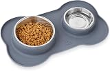 Pecute dog bowls non-slip stainless steel double bowls with silicone mat