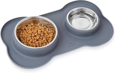 Pecute dog bowls non-slip stainless steel double bowls with silicone mat